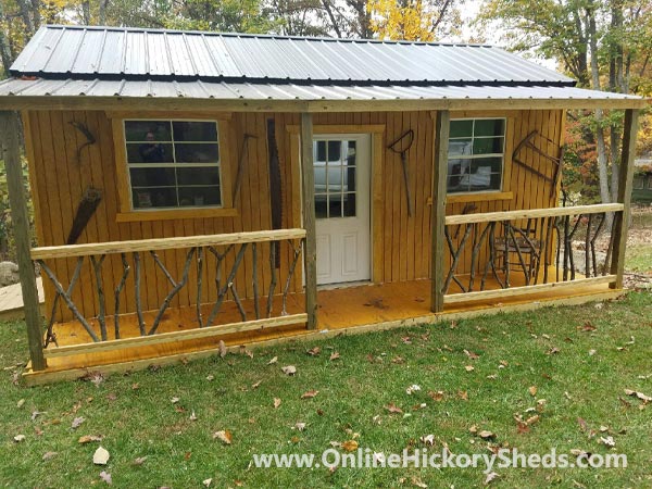 Hickory Sheds Utility Tiny Room with Custom Log Side Porch